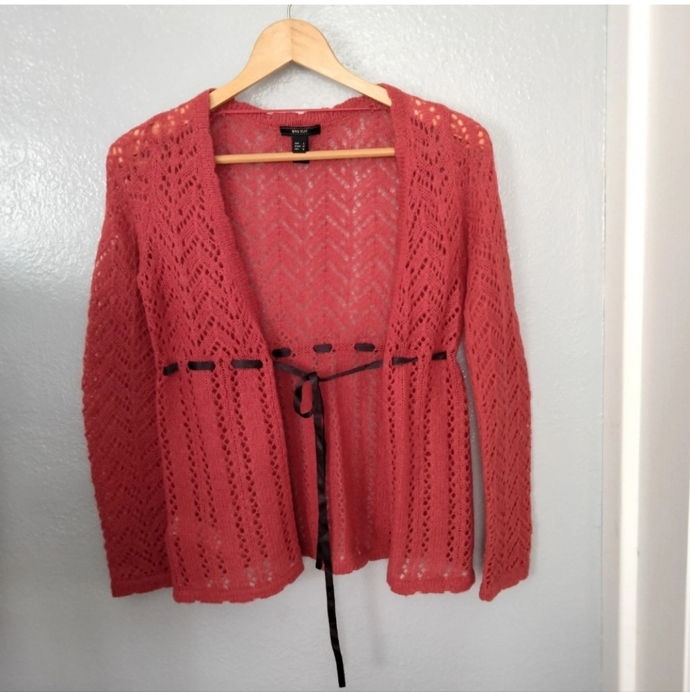 MNG Suit By Mango Y2K Mohair Blend Vibrant Orange Knit Cardigan Women's Size M